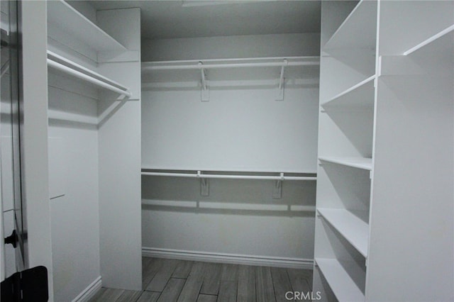 spacious closet with dark hardwood / wood-style floors