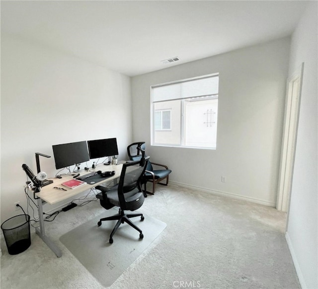 view of carpeted home office