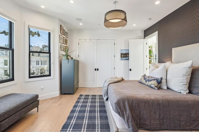 bedroom featuring light hardwood / wood-style floors