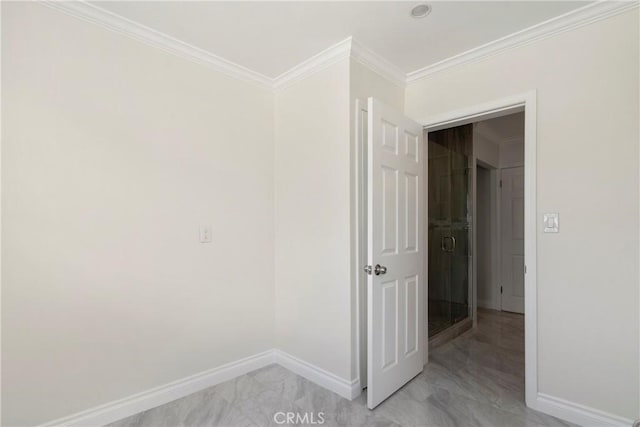 hallway featuring ornamental molding