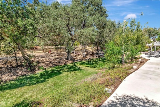 view of yard featuring a patio and fence