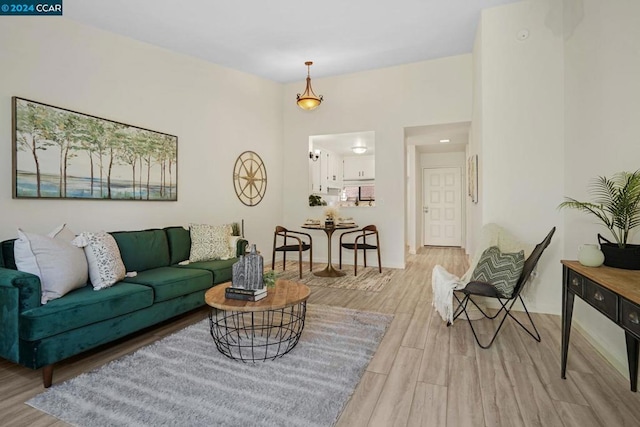 living room with light hardwood / wood-style flooring