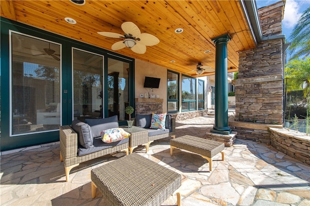 view of patio / terrace with ceiling fan and an outdoor hangout area