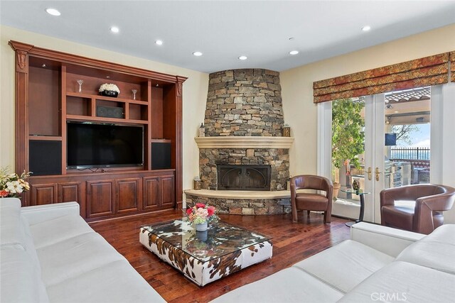 11755 Collar Ave, Tustin, CA 92782 - living room featuring wood finished floors, recessed lighting, and a fireplace