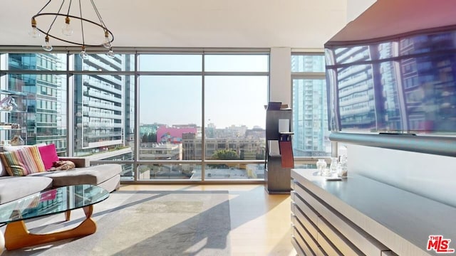 interior space featuring plenty of natural light and a chandelier