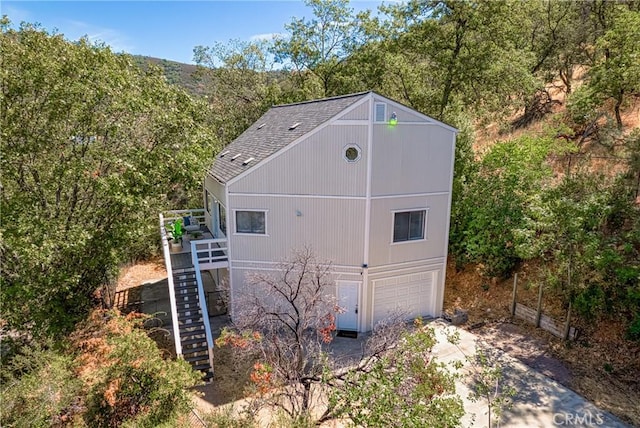 exterior space with a garage