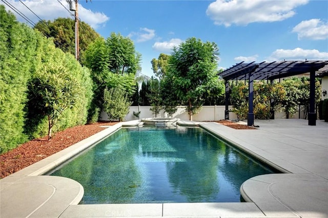 view of pool featuring a patio area, a pergola, and an in ground hot tub