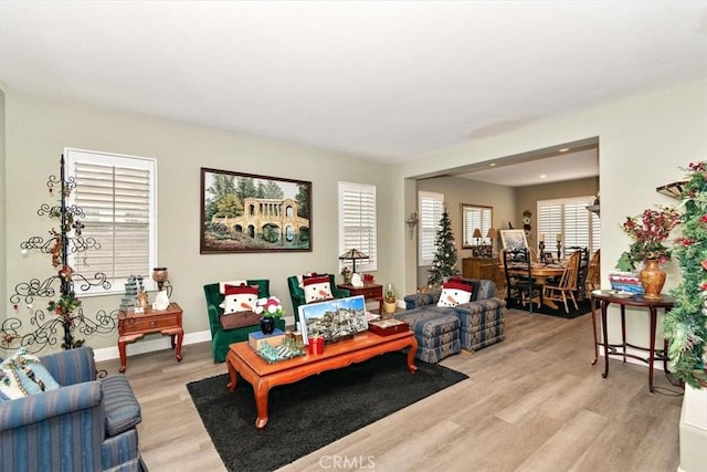 living room with light hardwood / wood-style floors