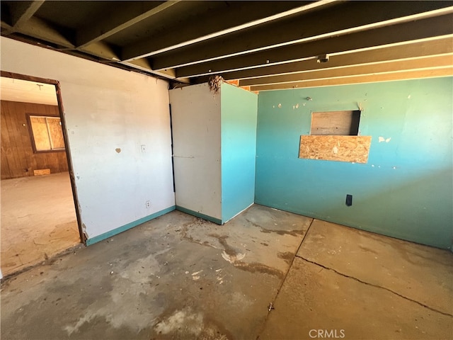 basement with wood walls