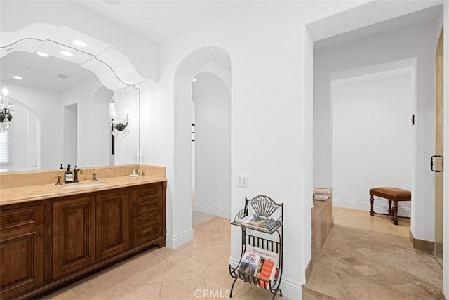 bathroom featuring vanity and tile patterned floors