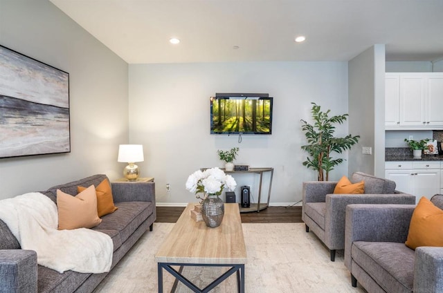 living room with light wood-type flooring