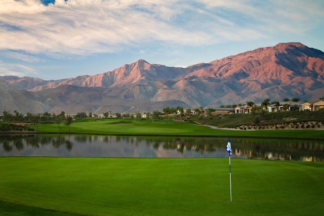 view of property's community with a water and mountain view