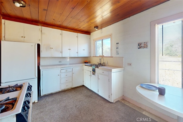 kitchen with plenty of natural light, white appliances, and white cabinetry