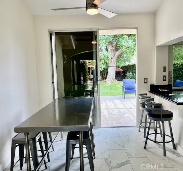 dining area featuring ceiling fan