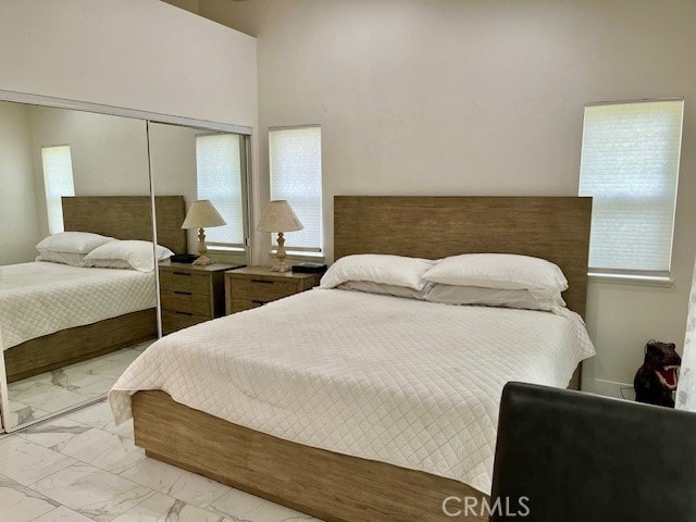 bedroom featuring a closet and multiple windows