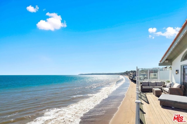 view of water feature with a view of the beach