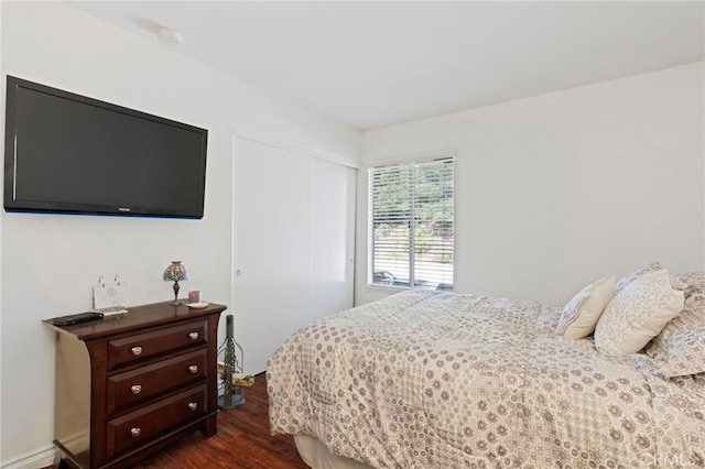 bedroom with dark hardwood / wood-style flooring