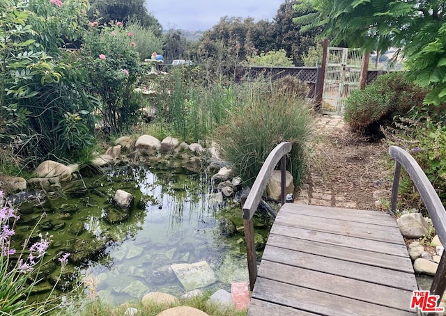 dock area featuring a small pond