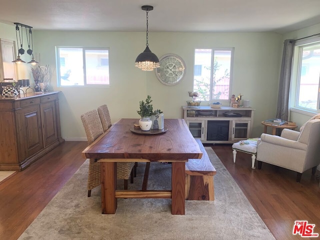 dining space featuring dark hardwood / wood-style floors and a wealth of natural light