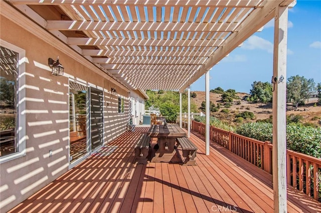 deck featuring a pergola and central AC unit