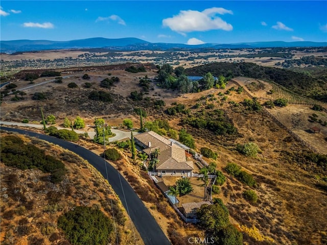 birds eye view of property featuring a mountain view