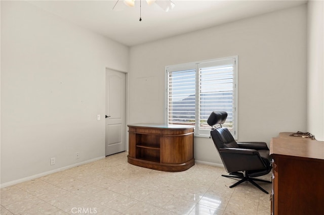 tiled office with ceiling fan