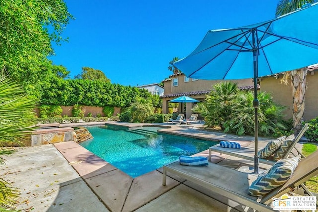 view of swimming pool with a patio