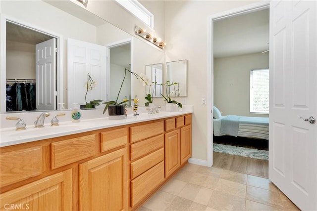 bathroom with hardwood / wood-style floors and vanity