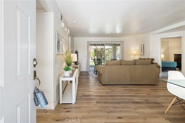 living room with light hardwood / wood-style flooring