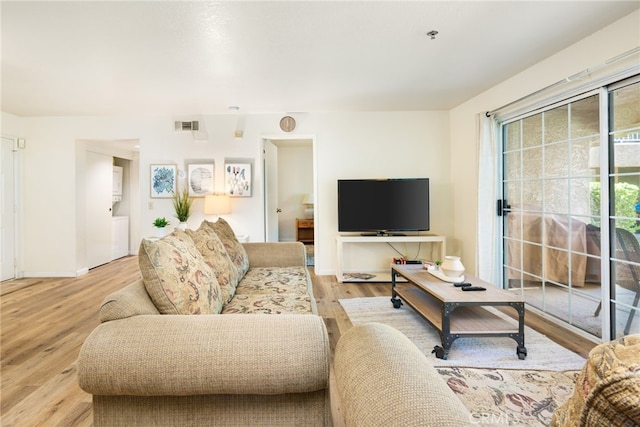 living room with light wood-type flooring