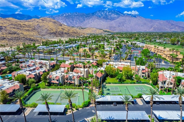 bird's eye view with a mountain view