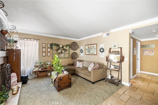 living room featuring ornamental molding