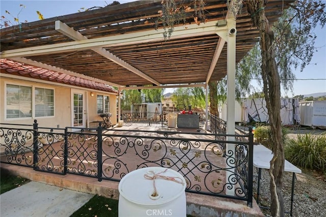 view of patio with fence private yard and a pergola