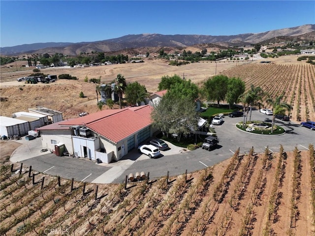 drone / aerial view featuring a mountain view and a rural view