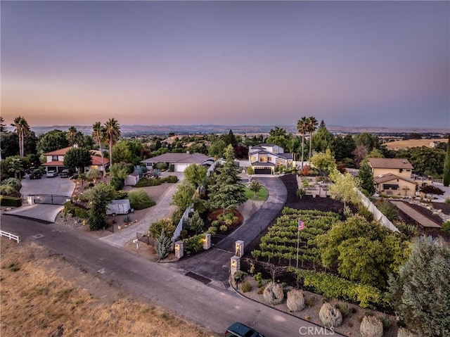 view of aerial view at dusk