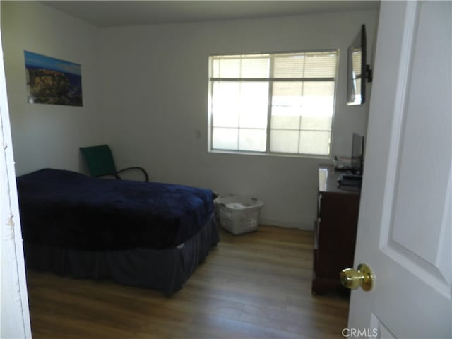 bedroom with wood-type flooring