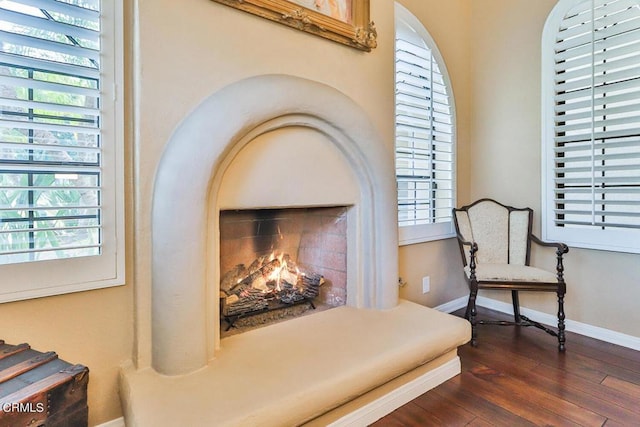 sitting room with a wealth of natural light and dark hardwood / wood-style floors