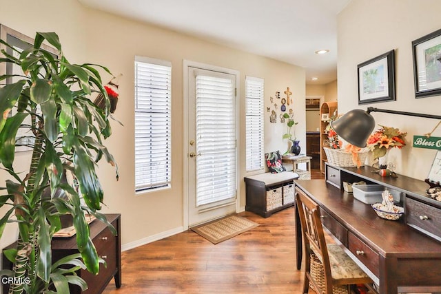 doorway featuring dark hardwood / wood-style floors