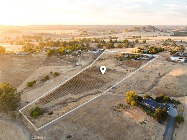 aerial view at dusk with a rural view