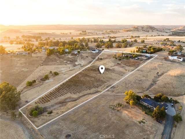 drone / aerial view featuring view of desert and a rural view