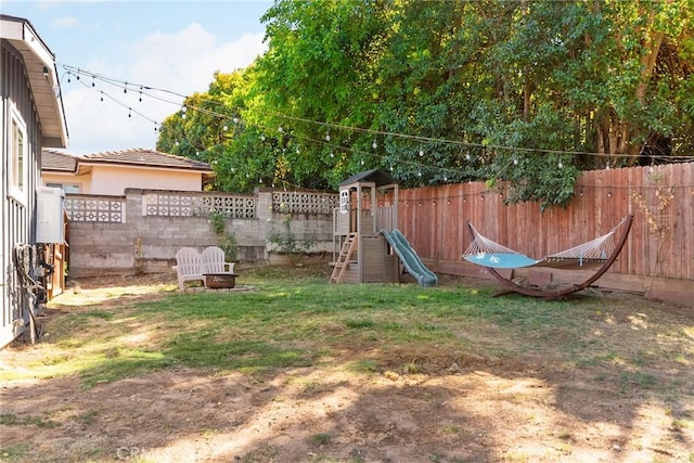 view of yard featuring a playground