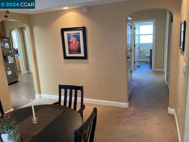 view of carpeted dining room