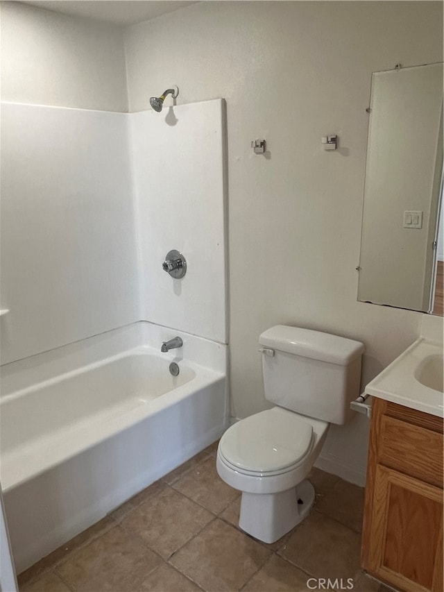 full bathroom with shower / bathing tub combination, vanity, toilet, and tile patterned floors