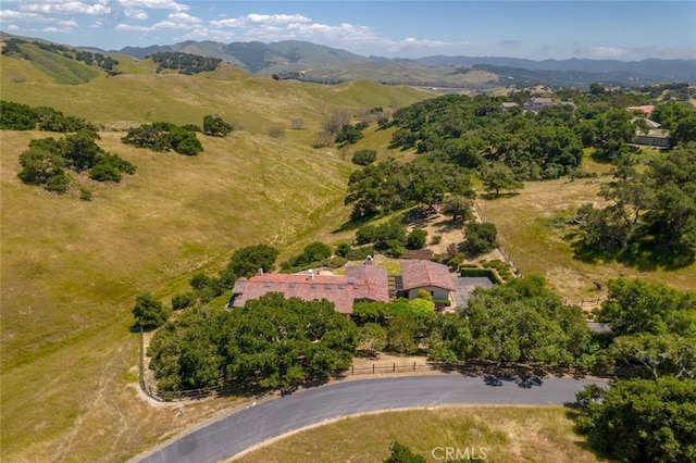 aerial view with a mountain view and a rural view