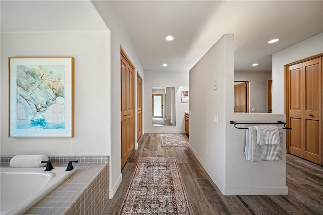 hall featuring dark wood-type flooring