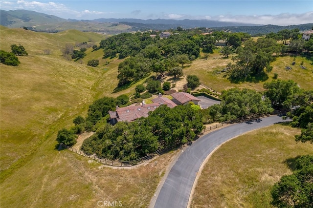 birds eye view of property with a mountain view