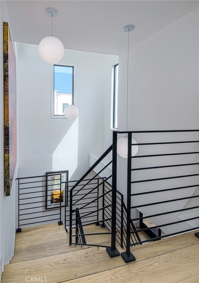 stairway with wood-type flooring