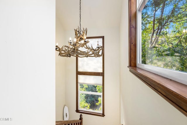 interior details with a chandelier