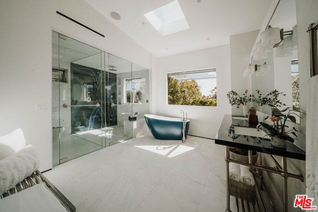 bathroom with independent shower and bath