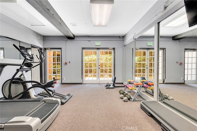 exercise room featuring carpet floors and a healthy amount of sunlight